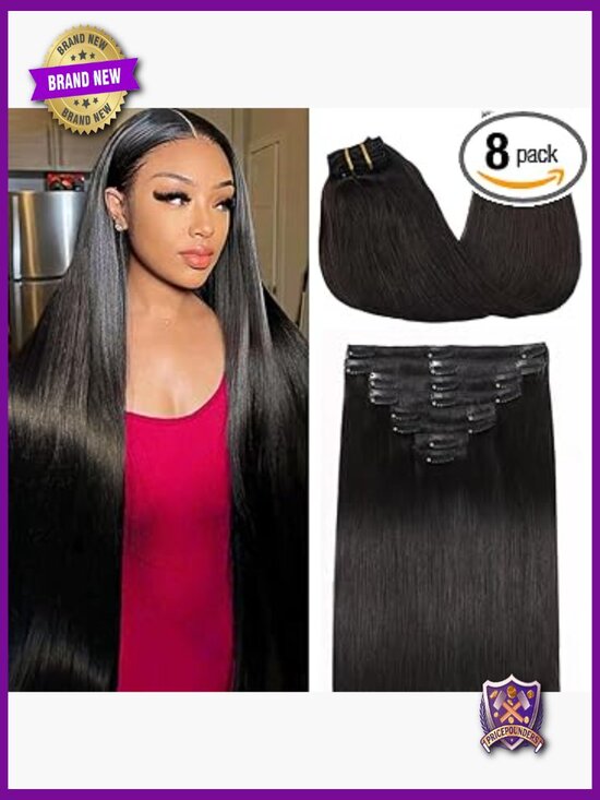 Clip In Hair Extensions Real Human Hair Straight 16 Inch Remy 90g 8 Pcs main image 5